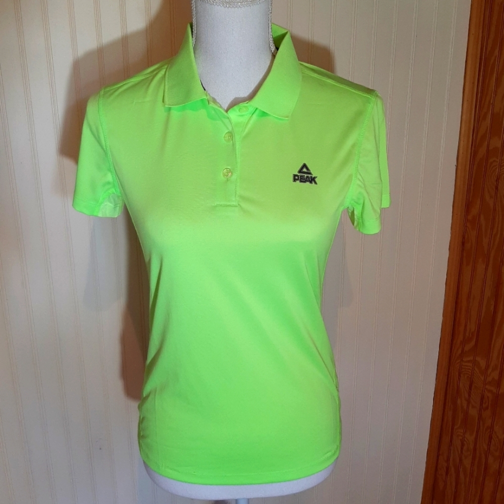 Peak Running Sport Athletic Lime Green Polo P Coolfree
